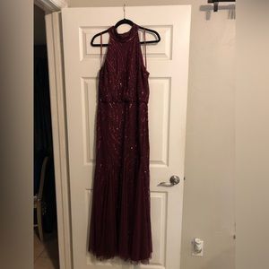 ADRIANNA PAPELL PLATINUM- WINE RED FULL LENGTH GOWN